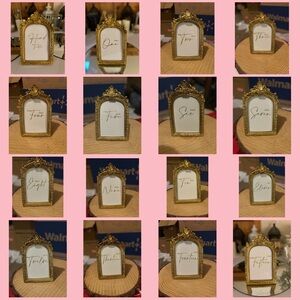 (21) 4x6 (Frames are 5x8) Gold Baroque Table Numbers written in Gold Foil Scroll